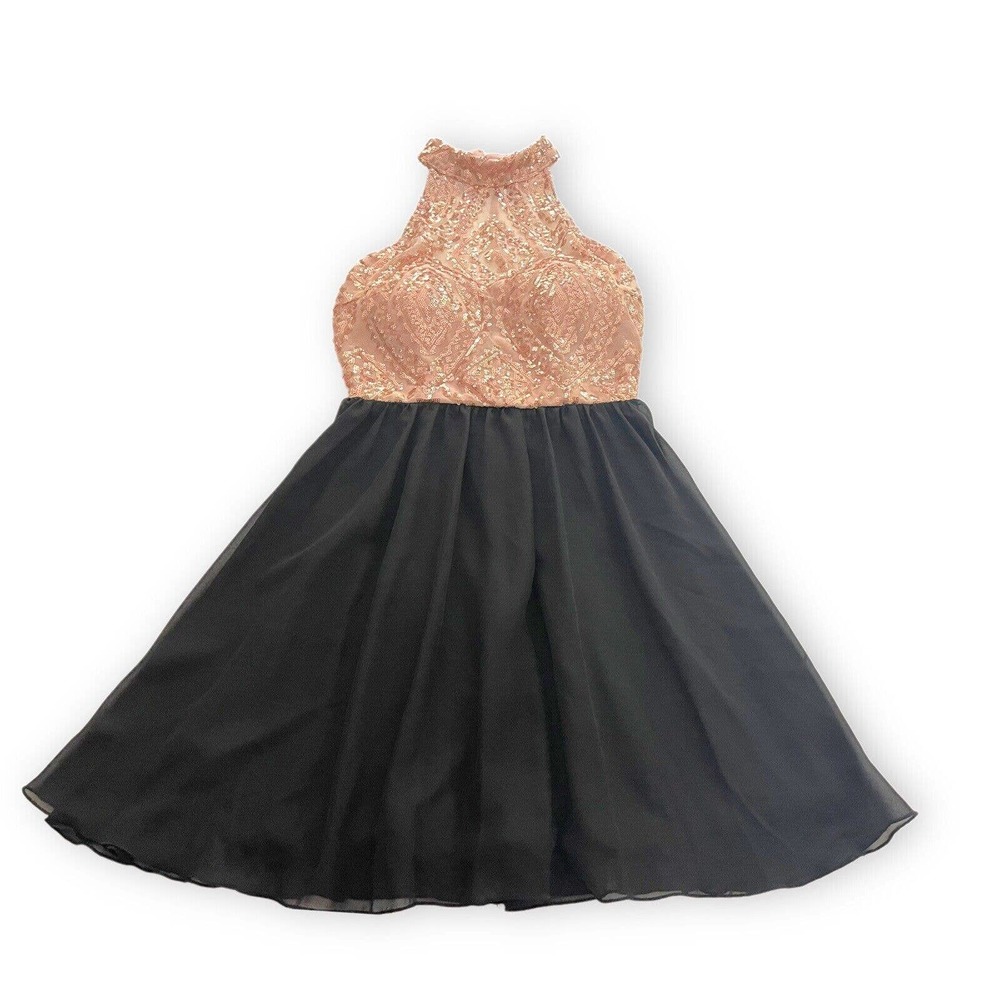 Speechless Sz 1 Pink Rose Black Sequin Open Back Dress Homecoming Prom New $84